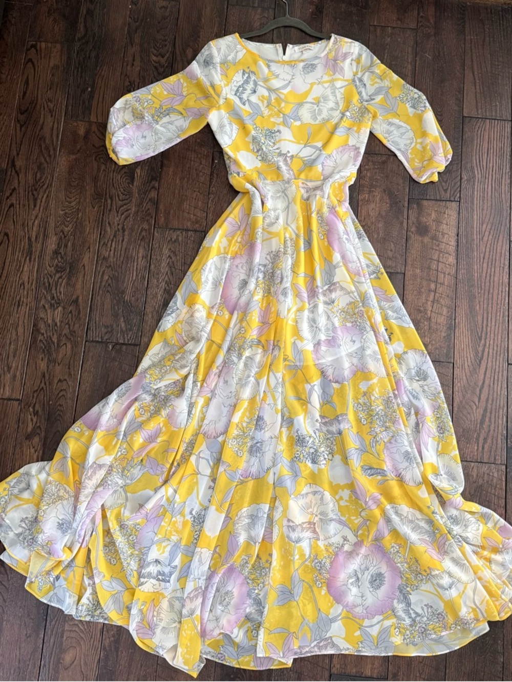 Yumi Kim Yellow Floral Maxi Dress with Lilac and Gray Accents